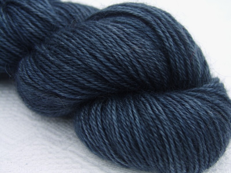 Dark blue-grey slate hand-dyed Wensleydale DK/ Double Knit yarn. Hand-dyed by Triskelion Yarn