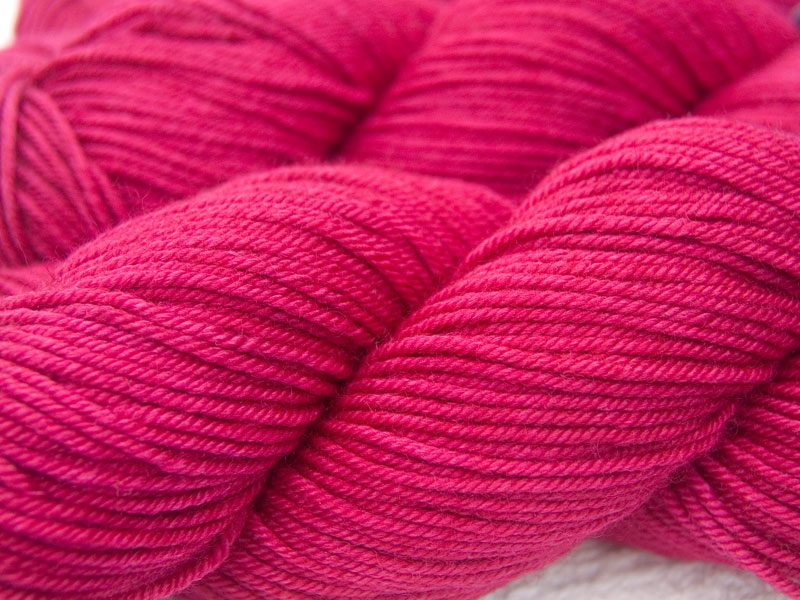 Rose Bluefaced Leicester, silk & cashmere double knit yarn. Hand-dyed by Triskelion Yarn.