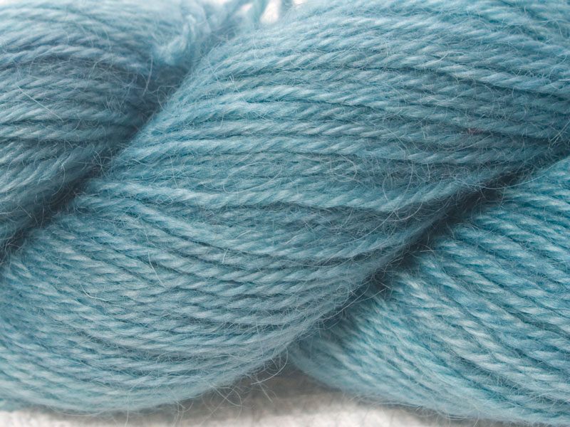 Semi-solid sky blue hand-dyed Wensleydale DK/ Double Knit yarn. Hand-dyed by Triskelion Yarn