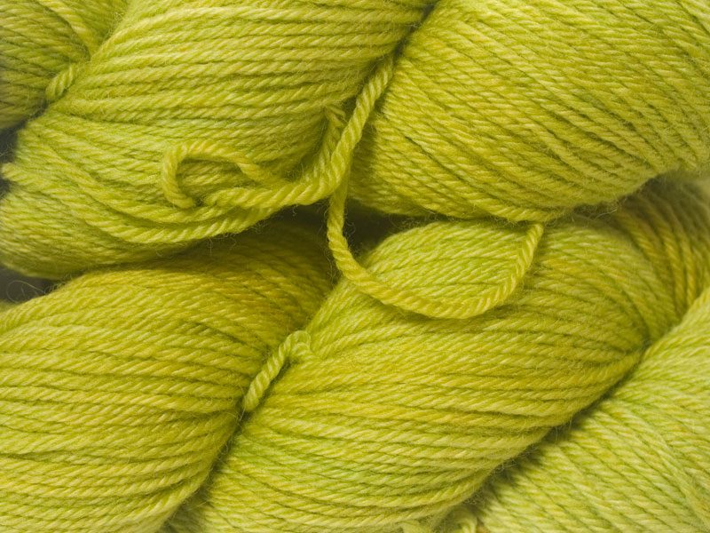 Chartreuse green superwash British Bluefaced Leicester sportweight yarn. hand-dyed by Triskelion Yarn