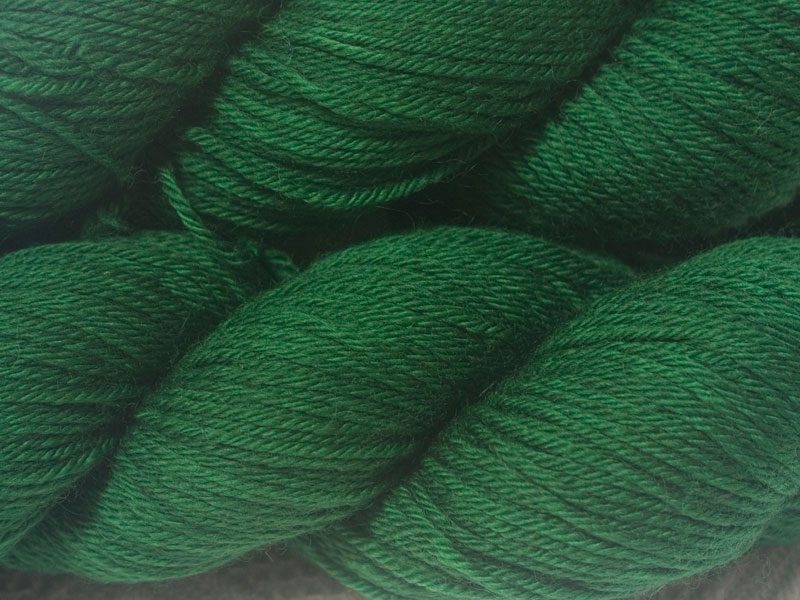 Green superwash British Bluefaced Leicester sportweight yarn. hand-dyed by Triskelion Yarn