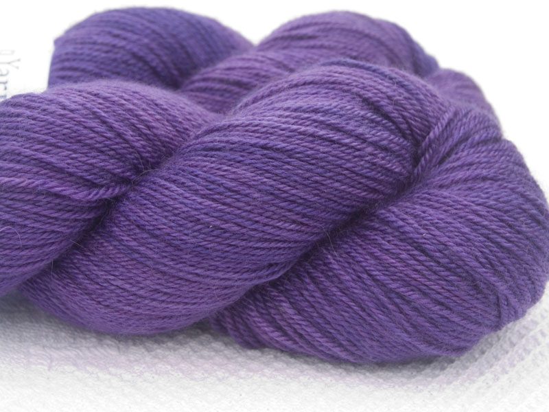 Purple Bluefaced Leicester, silk & cashmere 4-ply yarn. Hand-dyed by Triskelion Yarn.