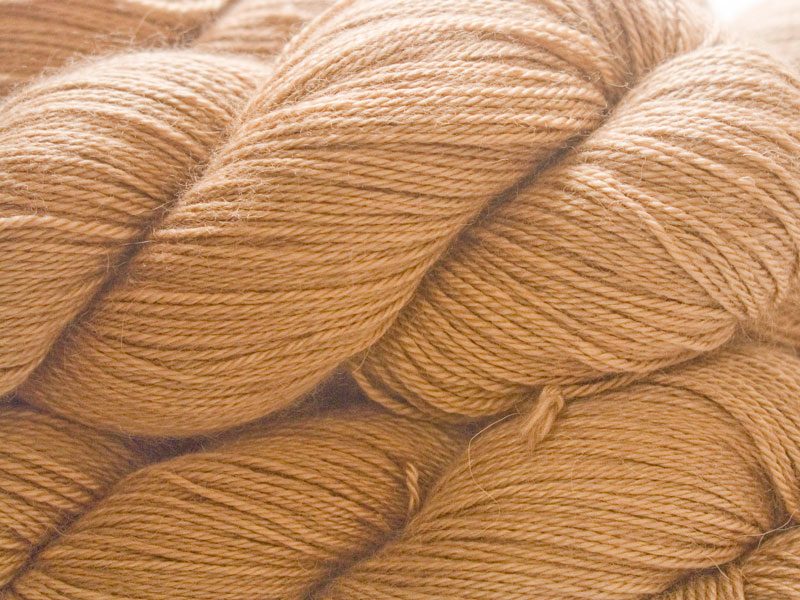 Light Brown Baby Alpaca Silk & Cashmere 4-ply yarn. Hand-dyed by Triskelion Yarn.