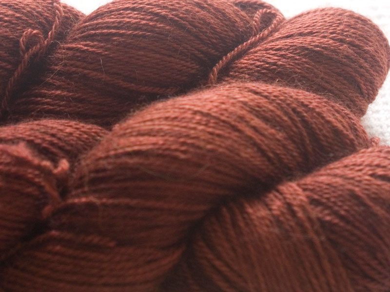 Chestnut Brown Baby Alpaca Silk & Cashmere 4-ply yarn. Hand-dyed by Triskelion Yarn.