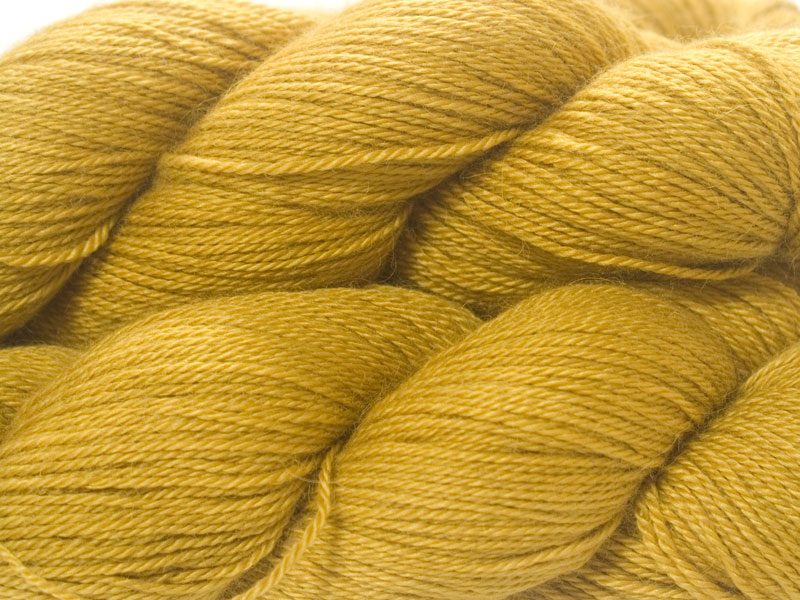 Yellow Baby Alpaca Silk & Cashmere 4-ply yarn. Hand-dyed by Triskelion Yarn.
