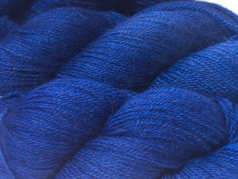 Blue Baby Alpaca Silk & Cashmere 4-ply yarn. Hand-dyed by Triskelion Yarn.
