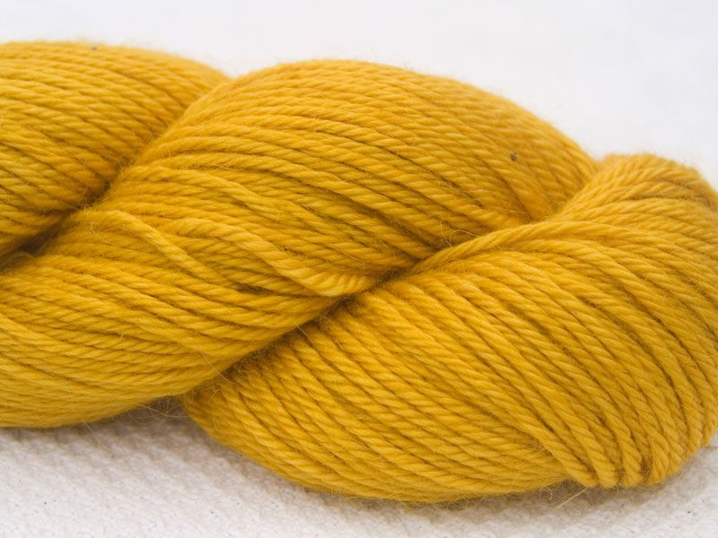 Yellow Baby Alpaca Silk & Cashmere double-knit yarn. Hand-dyed by Triskelion Yarn.
