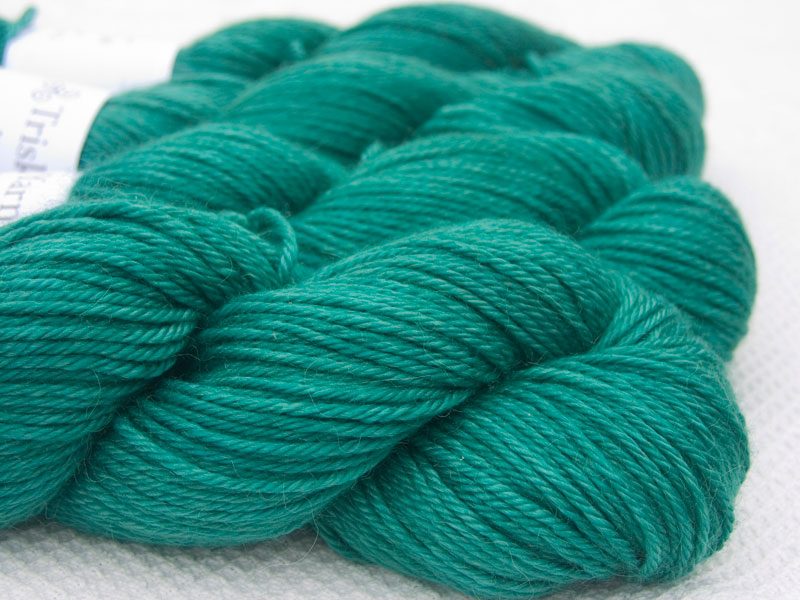 Turquoise green Baby Alpaca Silk & Cashmere double-knit yarn. Hand-dyed by Triskelion Yarn.