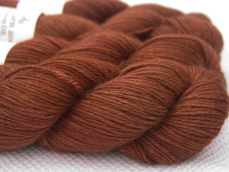 Brown Baby Alpaca Silk & Cashmere double-knit yarn. Hand-dyed by Triskelion Yarn.