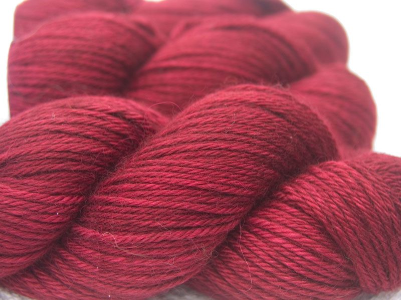 Rose Baby Alpaca Silk & Cashmere double-knit yarn. Hand-dyed by Triskelion Yarn.