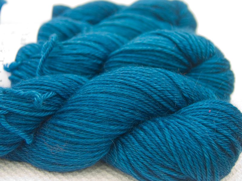 Blue Baby Alpaca Silk & Cashmere double-knit yarn. Hand-dyed by Triskelion Yarn.