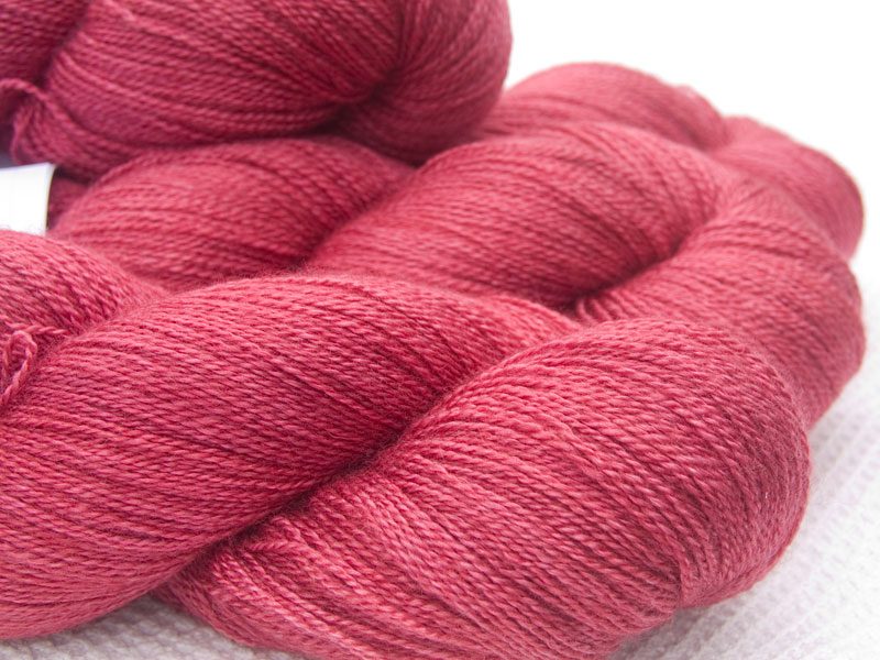 Rose Bluefaced Leicester laceweight yarn. Hand-dyed by Triskelion Yarn.