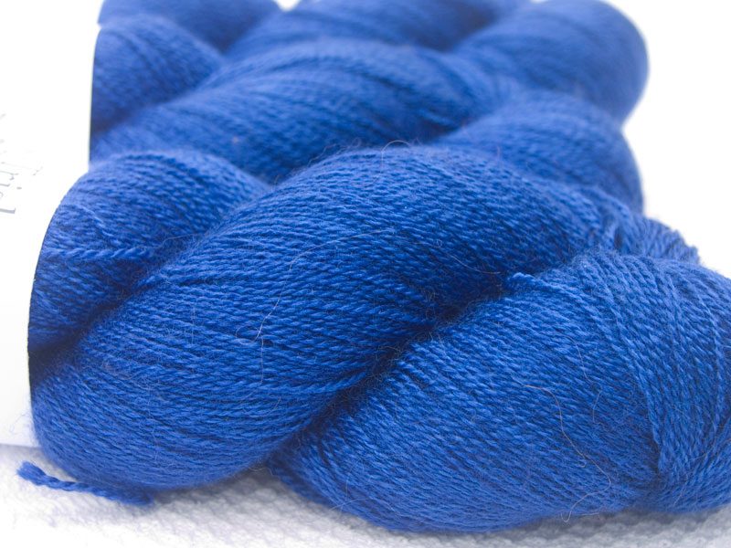 Blue Bluefaced Leicester laceweight yarn. Hand-dyed by Triskelion Yarn.