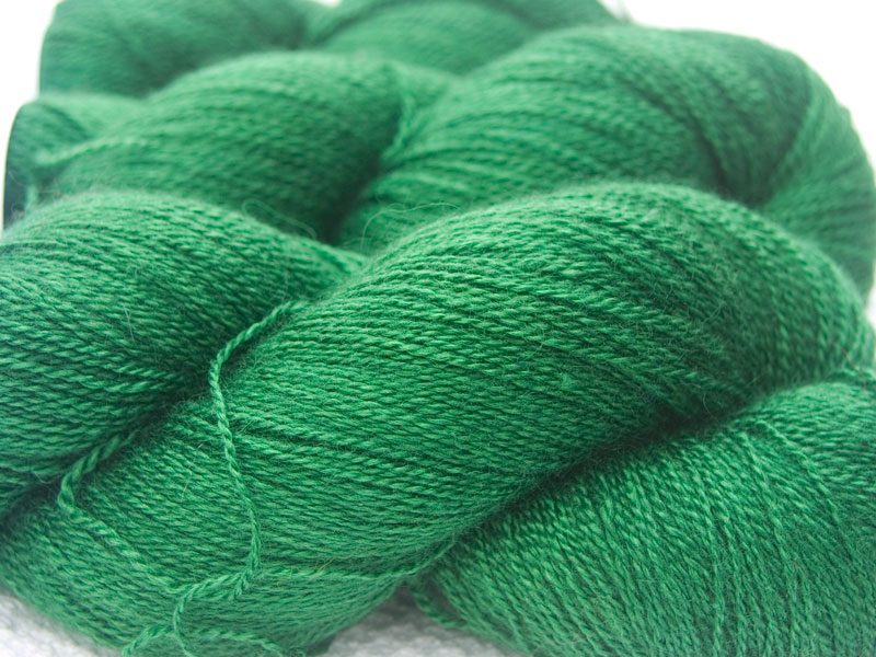 Green Bluefaced Leicester laceweight yarn. Hand-dyed by Triskelion Yarn.