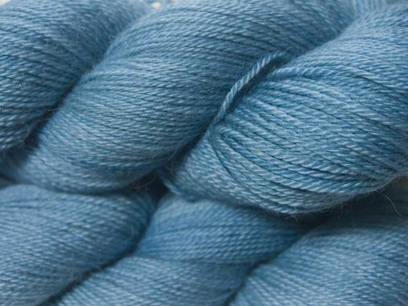 Light sky blue Baby Alpaca Silk & Cashmere 4-ply yarn. Hand-dyed by Triskelion Yarn.