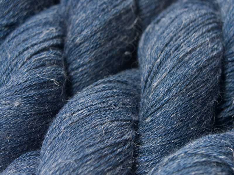 Dark neutral blue Baby Alpaca, silk and linen 4-ply yarn. Hand-dyed by Triskelion Yarn.
