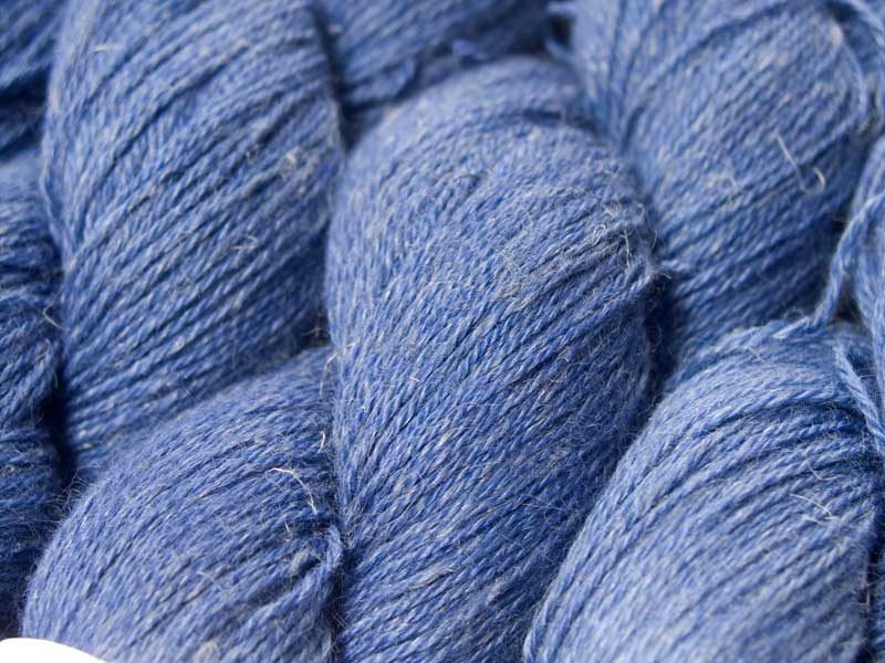 Semi-solid deep cornflower blue Baby Alpaca, silk and linen 4-ply yarn. Hand-dyed by Triskelion Yarn.