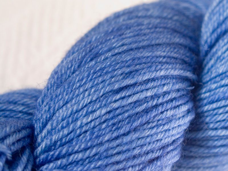 Midsummer blue superwash Bluefaced Leicester (BFL) double knit yarn. Hand-dyed by Triskelion Yarn