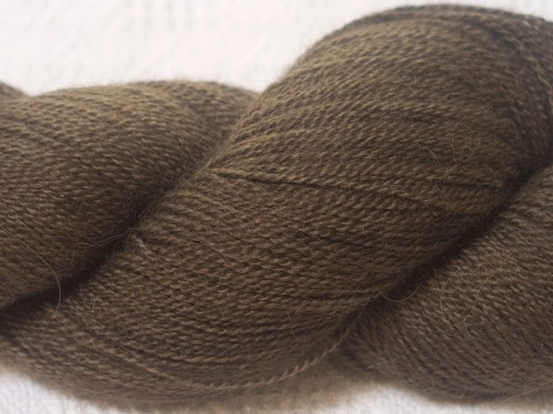 Cool mid to dark brown Bluefaced Leicester & baby alpaca 3-ply yarn hand-dyed by Triskelion Yarns
