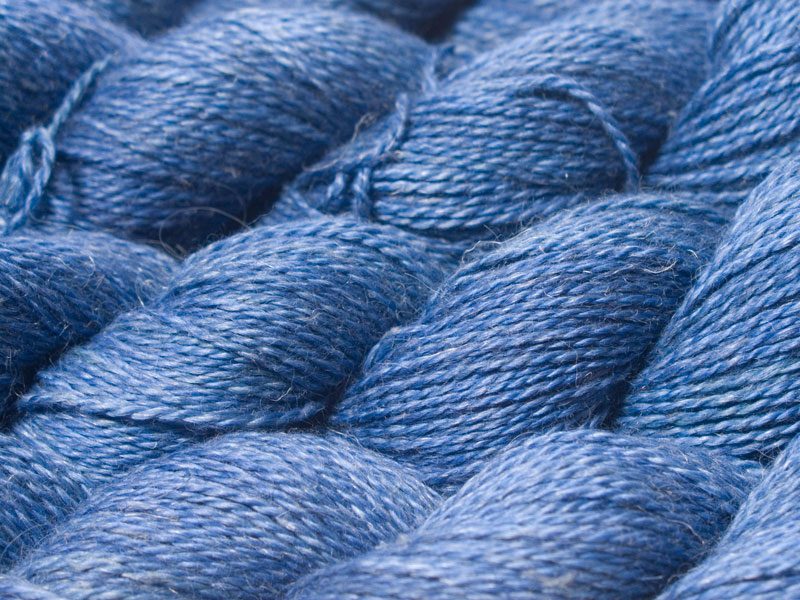 Semi-solid deep cornflower blue Baby Alpaca, silk and linen sport weight yarn. Hand-dyed by Triskelion Yarn.