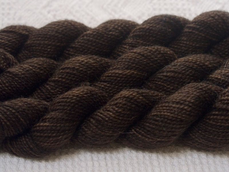 Landwight - Semi-solid to solid rich dark brownsuperwash Bluefaced Leicester (BFL) 4-ply/fingering/sock yarn mini skein. Hand-dyed by Triskelion Yarn