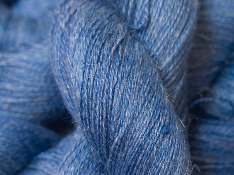 Semi-solid deep cornflower blue Baby Alpaca, silk and linen heavy laceweight yarn. Hand-dyed by Triskelion Yarn.