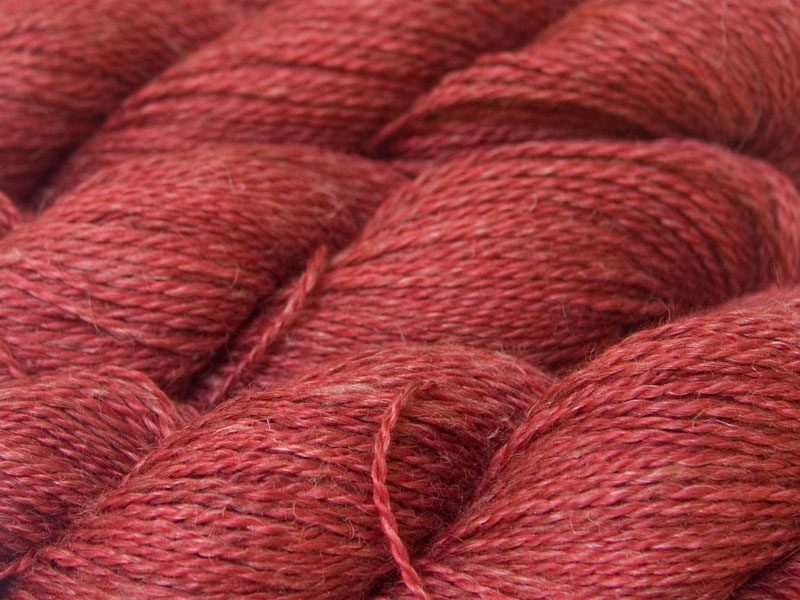 Rose Baby Alpaca, silk and linen sport weight yarn. Hand-dyed by Triskelion Yarn.