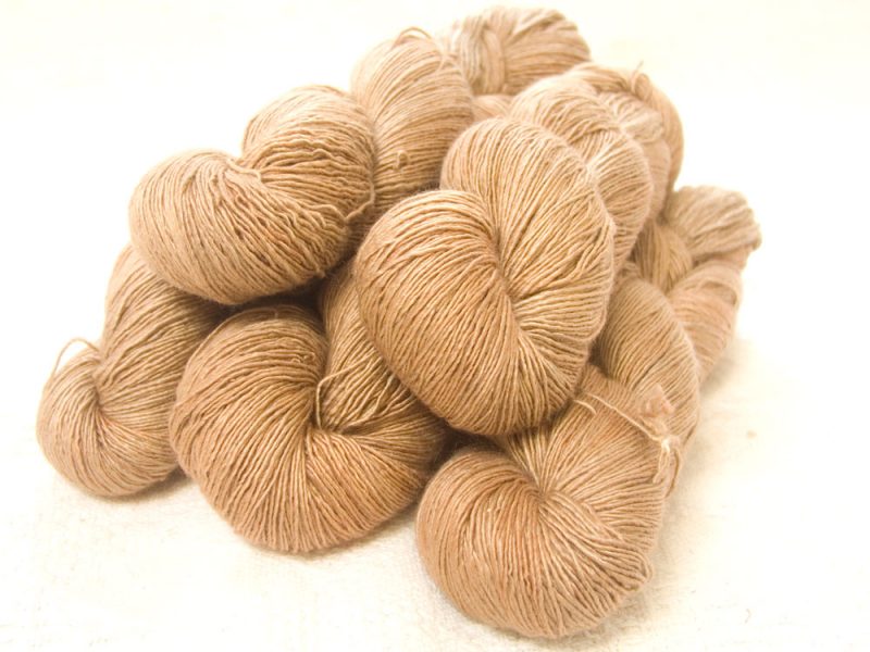 Oak - Light to mid brown Falklands Merino and silk blend yarn. Hand-dyed by Triskelion Yarn.
