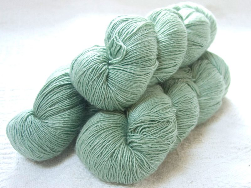 Snowdrop - Pale silvery green Falklands Merino and silk blend yarn. Hand-dyed by Triskelion Yarn.