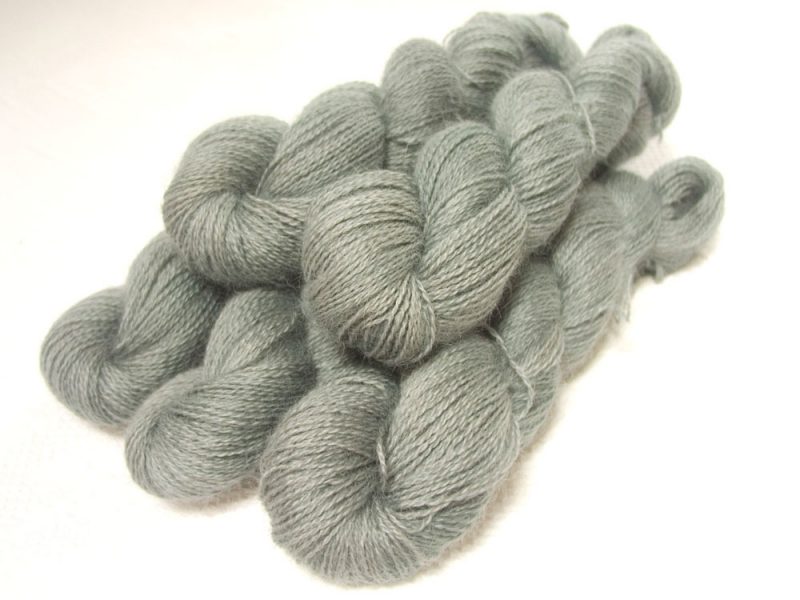 Spittingcat Kettle - Semi-solid light to mid surf grey, with sea green and turquoise tones hand-dyed Wensleydale DK/ Double Knit yarn. Hand-dyed by Triskelion Yarn