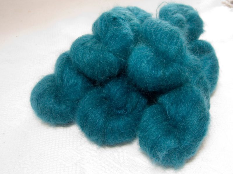 Captain Cat - Semi-solid dark turquoise kidsilk laceweight yarn. Hand-dyed by Triskelion Yarn