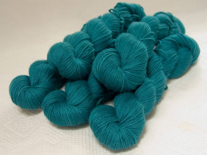 Captain Cat - Semi-solid dark turquoise Baby Alpaca Silk & Cashmere double-knit yarn. Hand-dyed by Triskelion Yarn.