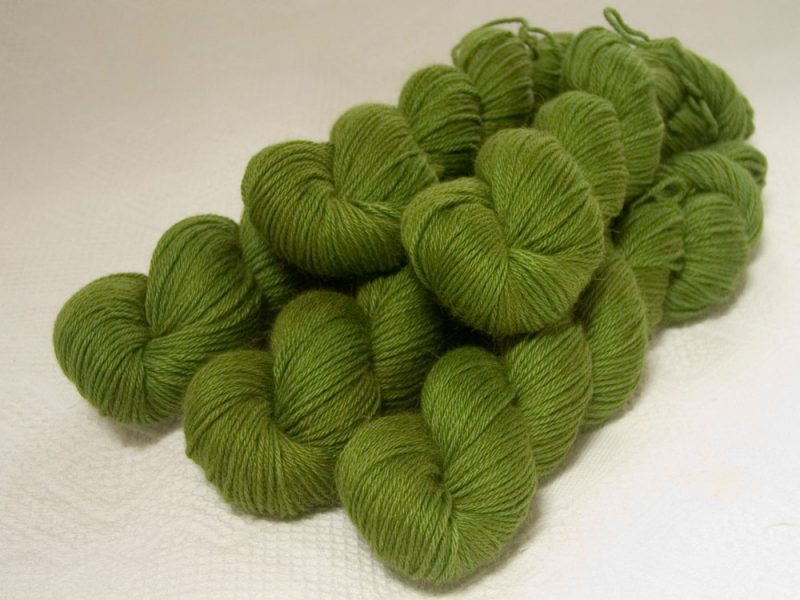 Rum and Laverbread - Semi-solid foliage green, with ochre and olive tones Baby Alpaca Silk & Cashmere double-knit yarn. Hand-dyed by Triskelion Yarn.