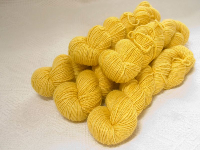 Sulphur - Light sulphur yellow Baby Alpaca Silk & Cashmere double-knit yarn. Hand-dyed by Triskelion Yarn.