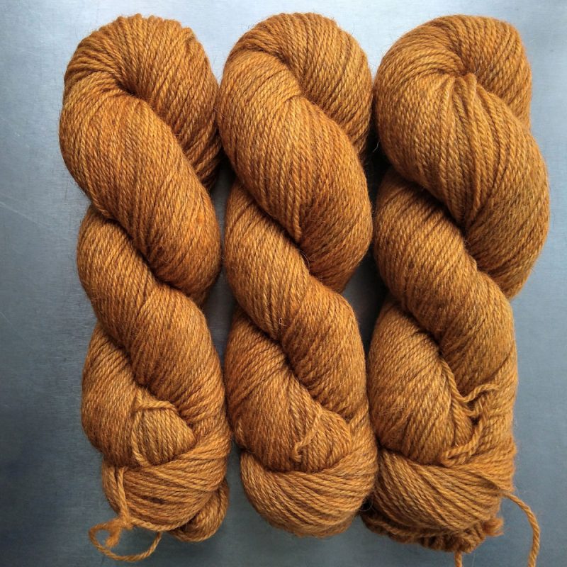 Mound Fire - Semi-solid light orange, with tones of ochre and scarlet Bluefaced Leicester (BFL) / Gotland dlouble knit (DK) yarn. Hand-dyed by Triskelion Yarn