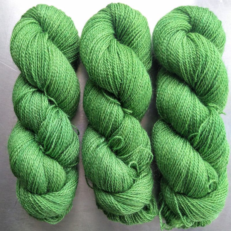 Afallon - Apple green Falklands Corriedale and British Mohair 4-ply/fingering/sock yarn. Hand-dyed by Triskelion Yarn