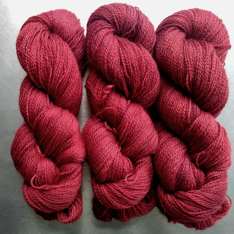 Ancient Heart - Mid to dark soft scarlet Falklands Corriedale and British Mohair 4-ply/fingering/sock yarn. Hand-dyed by Triskelion Yarn