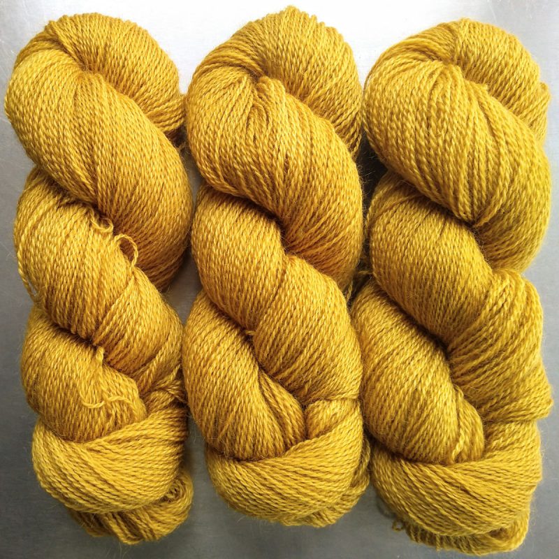 Lleu - Sunny golden yellow Falklands Corriedale and British Mohair 4-ply/fingering/sock yarn. Hand-dyed by Triskelion Yarn