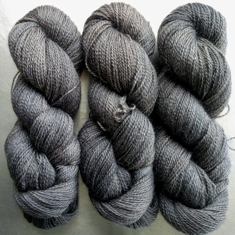 Maes Glo - Dark anthracite grey Falklands Corriedale and British Mohair 4-ply/fingering/sock yarn. Hand-dyed by Triskelion Yarn
