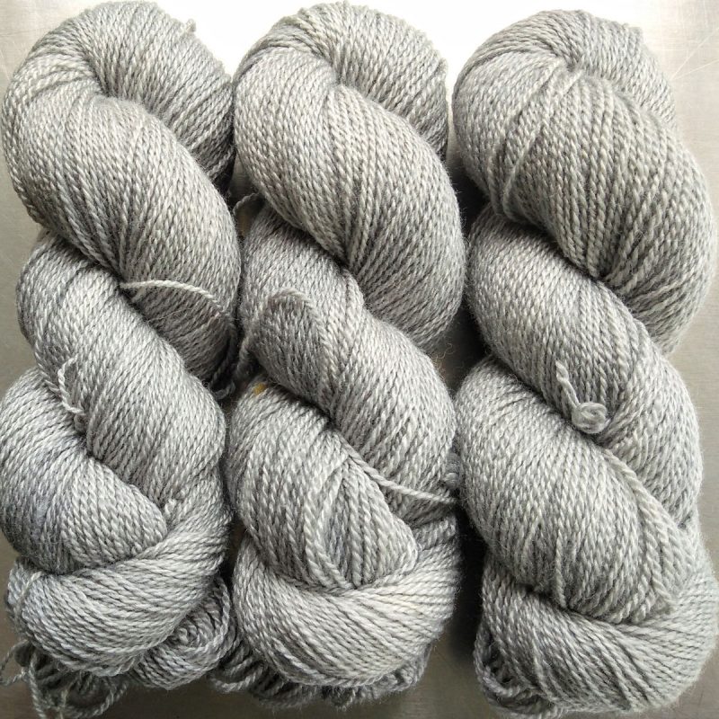 Foggy Day - soft grey Bluefaced Leicester / silk 4-ply yarn. Hand-dyed by Triskelion Yarn.