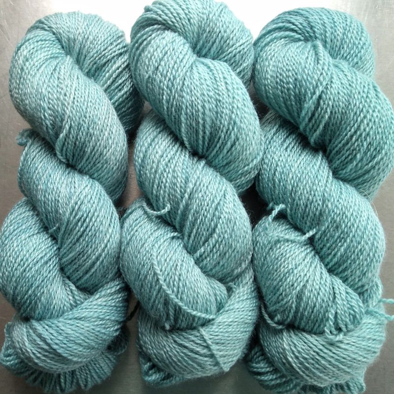 Glacier - pale ice blue Bluefaced Leicester / silk 4-ply yarn. Hand-dyed by Triskelion Yarn.