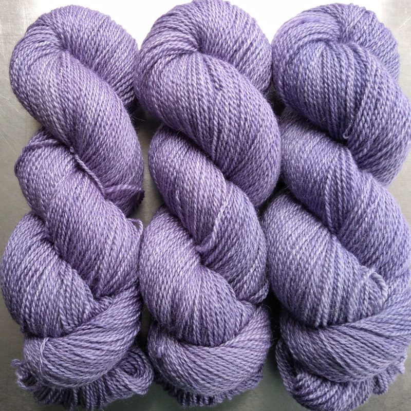 Lilac - pale violet Bluefaced Leicester / silk 4-ply yarn. Hand-dyed by Triskelion Yarn.