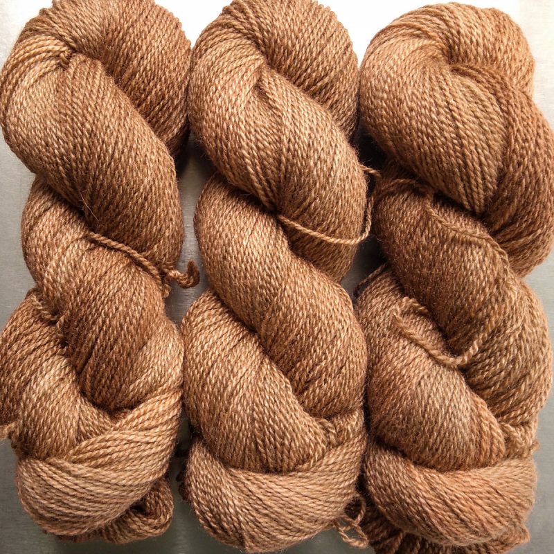Marten - rich russet brown Bluefaced Leicester / silk 4-ply yarn. Hand-dyed by Triskelion Yarn.