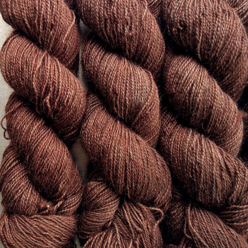 Landwight - Rich earthy brown Bluefaced Leicester (BFL) / Gotland / Wensleydale 4-ply (fingering) weight high-twist sock yarn. Hand-dyed by Triskelion Yarn