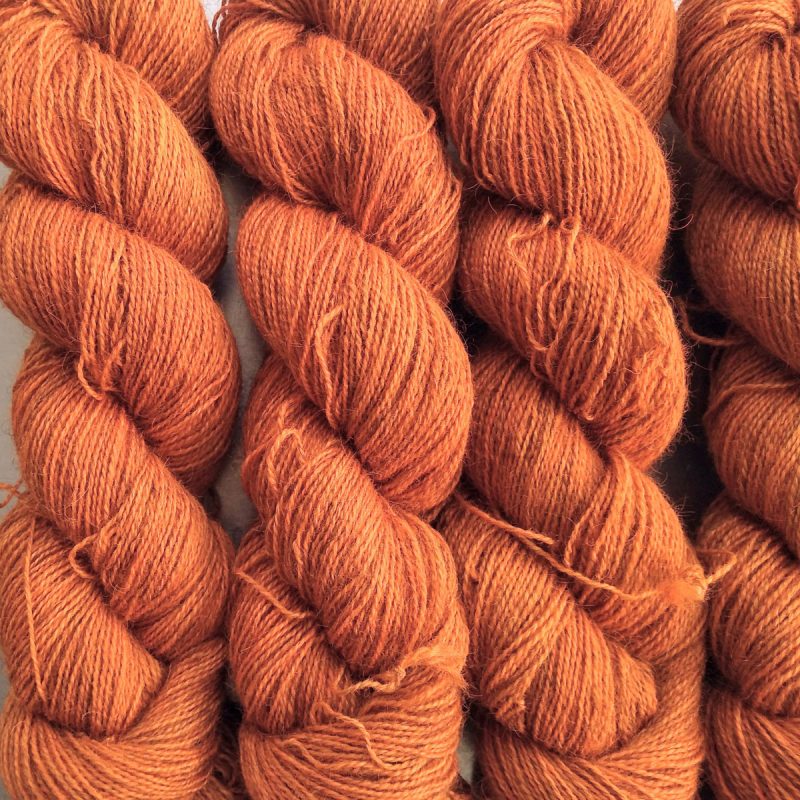 Mound Fire - Warm mid-tone orange Bluefaced Leicester (BFL) / Gotland / Wensleydale 4-ply (fingering) weight high-twist sock yarn. Hand-dyed by Triskelion Yarn