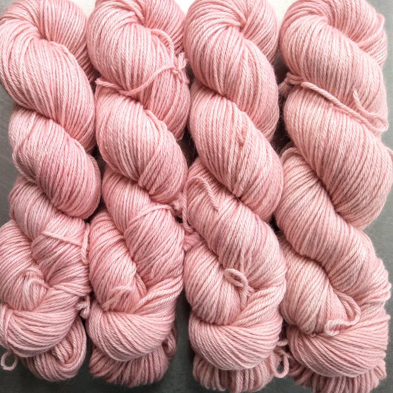 Mallow - Soft pale pink Baby Alpaca Silk & Cashmere double-knit yarn. Hand-dyed by Triskelion Yarn.