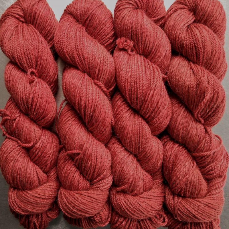 Poppy - Mid-tone vermilion Baby Alpaca Silk & Cashmere double-knit yarn. Hand-dyed by Triskelion Yarn.