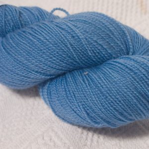 Powder blue high twist Falklands Corriedale yarn hand dyed by Triskelion Yarn