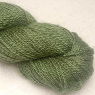 Vetiver - Mid to dark leafy green Baby Alpaca, silk and linen Mid-toned blue violet light DK yarn. Hand-dyed by Triskelion Yarn.