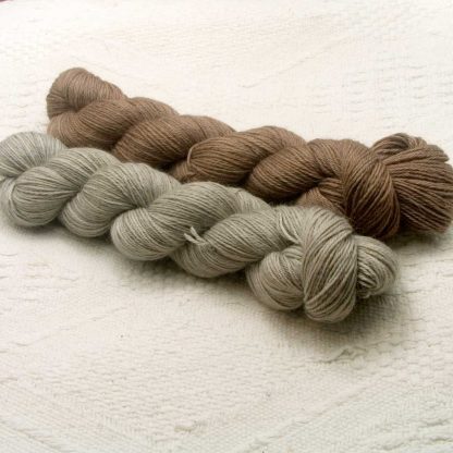 Grey and taupe baby alpaca 4-ply/fingering/sock yarn. Hand-dyed by Triskelion Yarn